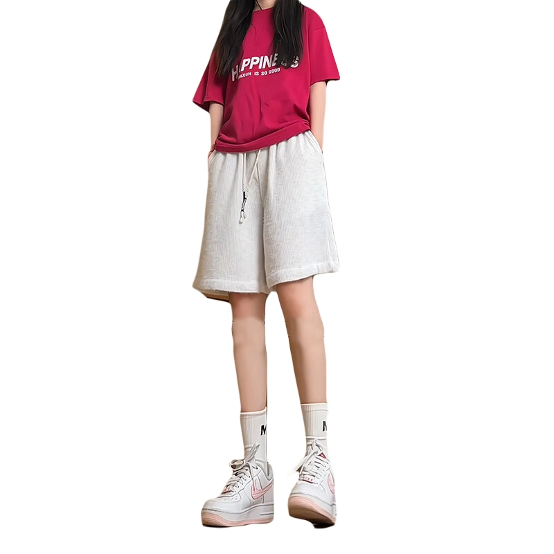 拓菲 彩虹海马毛潮牌小香风针织裤子设计感宽松五分休闲短裤 男女同款