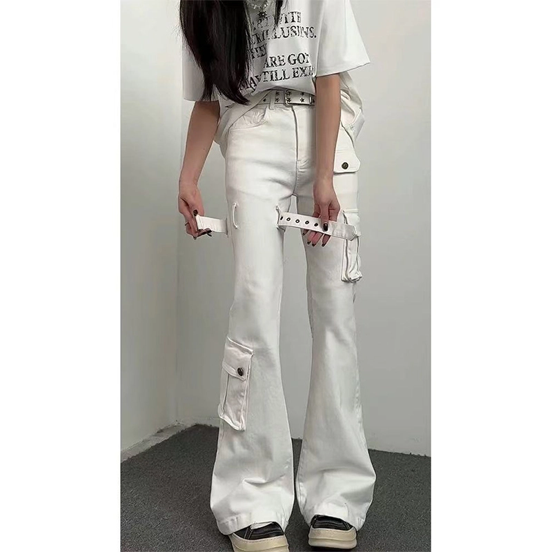 拓菲 美式复古接头百搭时尚高街工装裤子设计感绑带痞帅炸街直筒牛仔裤 男女同款