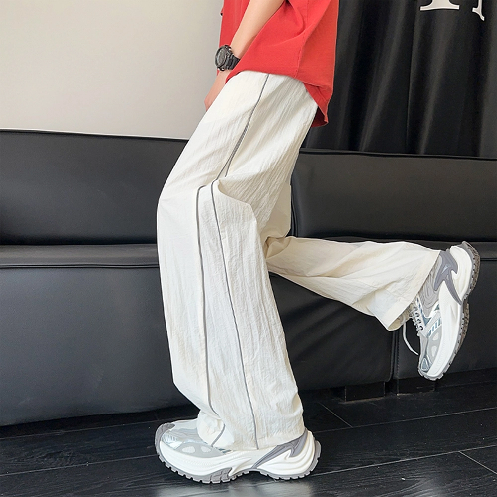 拓菲 轻薄凉感裤子夏季薄款美式宽松直筒条纹运动休闲裤 男女同款