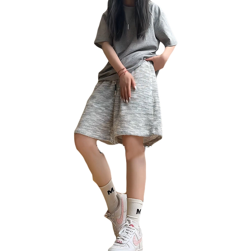 拓菲 彩虹海马毛潮牌小香风针织裤子设计感宽松五分休闲短裤 男女同款