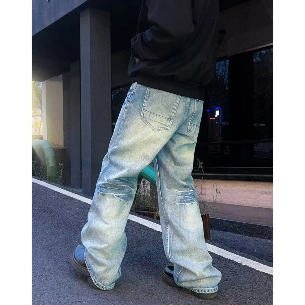 拓菲 牛仔裤时尚水洗闪电纹高街痞帅潮流百搭直筒弯刀裤子 男女同款