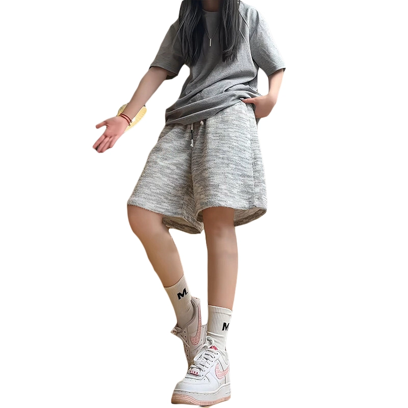 拓菲 彩虹海马毛潮牌小香风针织裤子设计感宽松五分休闲短裤 男女同款