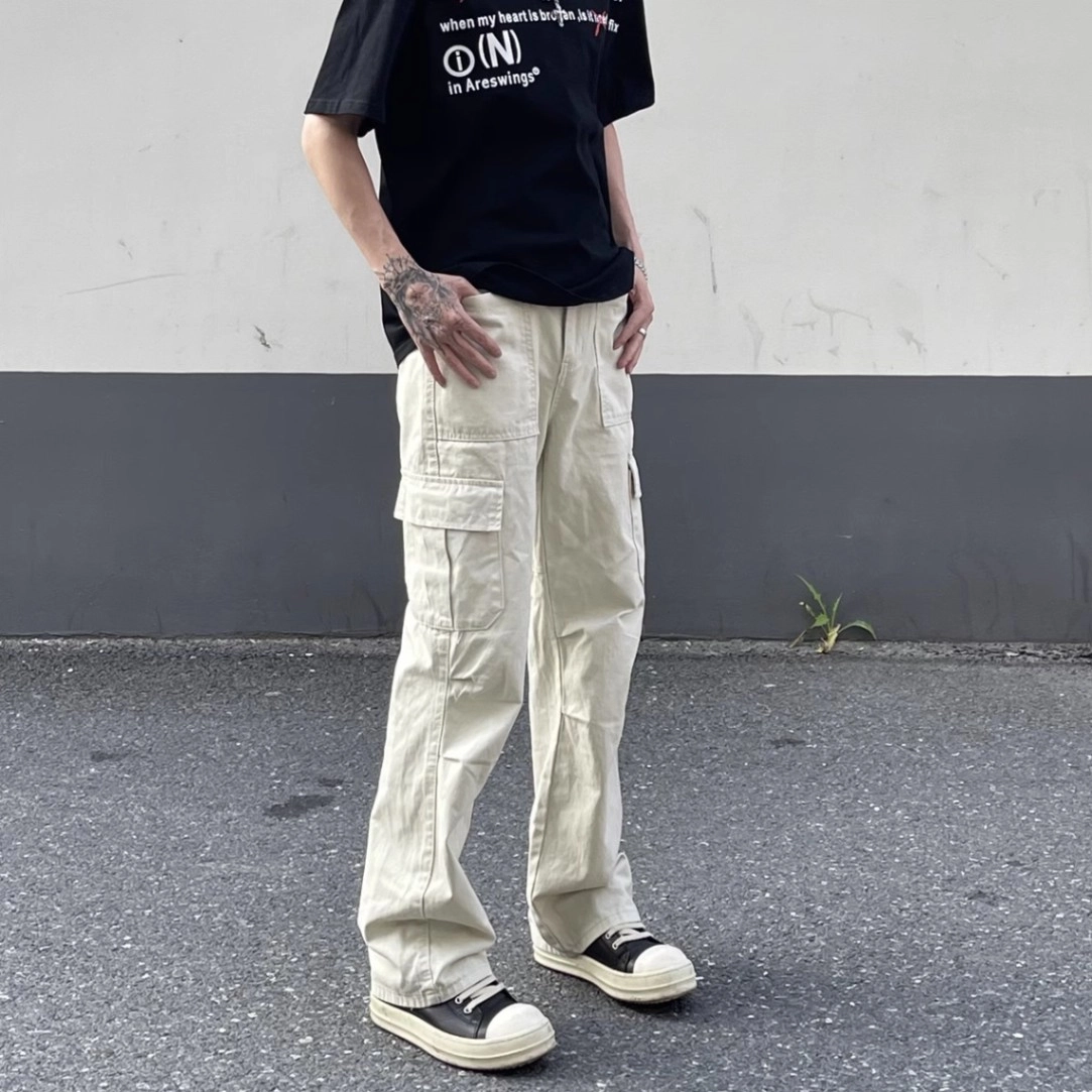 拓菲 痞帅复古多口袋工装裤夏季宽松直筒褶皱阔腿休闲长裤 男女同款
