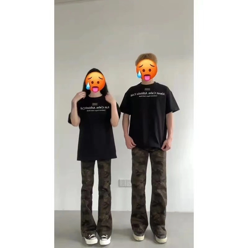 拓菲 迷彩牛仔裤夏季薄款微喇高街裤子潮牌痞帅炸街工装长裤 男女同款