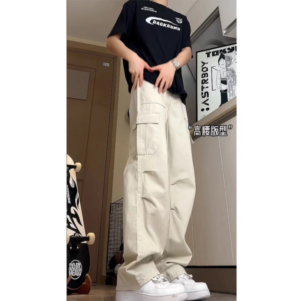 拓菲 美式复古多口袋潮牌宽松直筒褶皱阔腿工装裤 男女同款