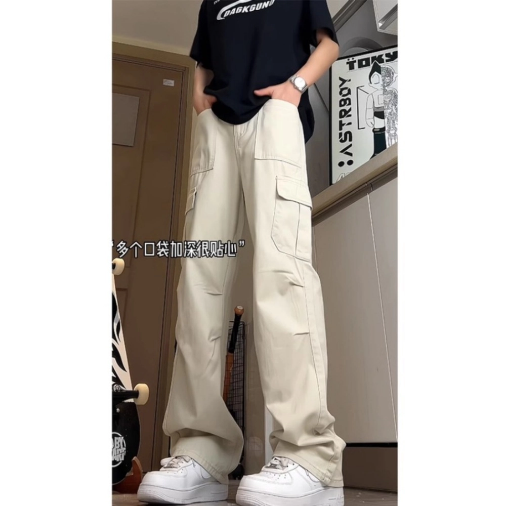 拓菲 美式复古多口袋潮牌宽松直筒褶皱阔腿工装裤 男女同款