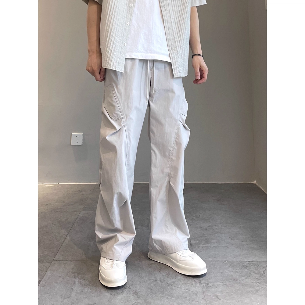 拓菲 美式高街时尚简约冰丝速干工装夏季薄款褶皱宽松伞兵休闲裤 男女同款