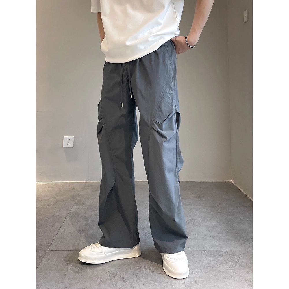 拓菲 美式高街时尚简约冰丝速干工装夏季薄款褶皱宽松伞兵休闲裤 男女同款