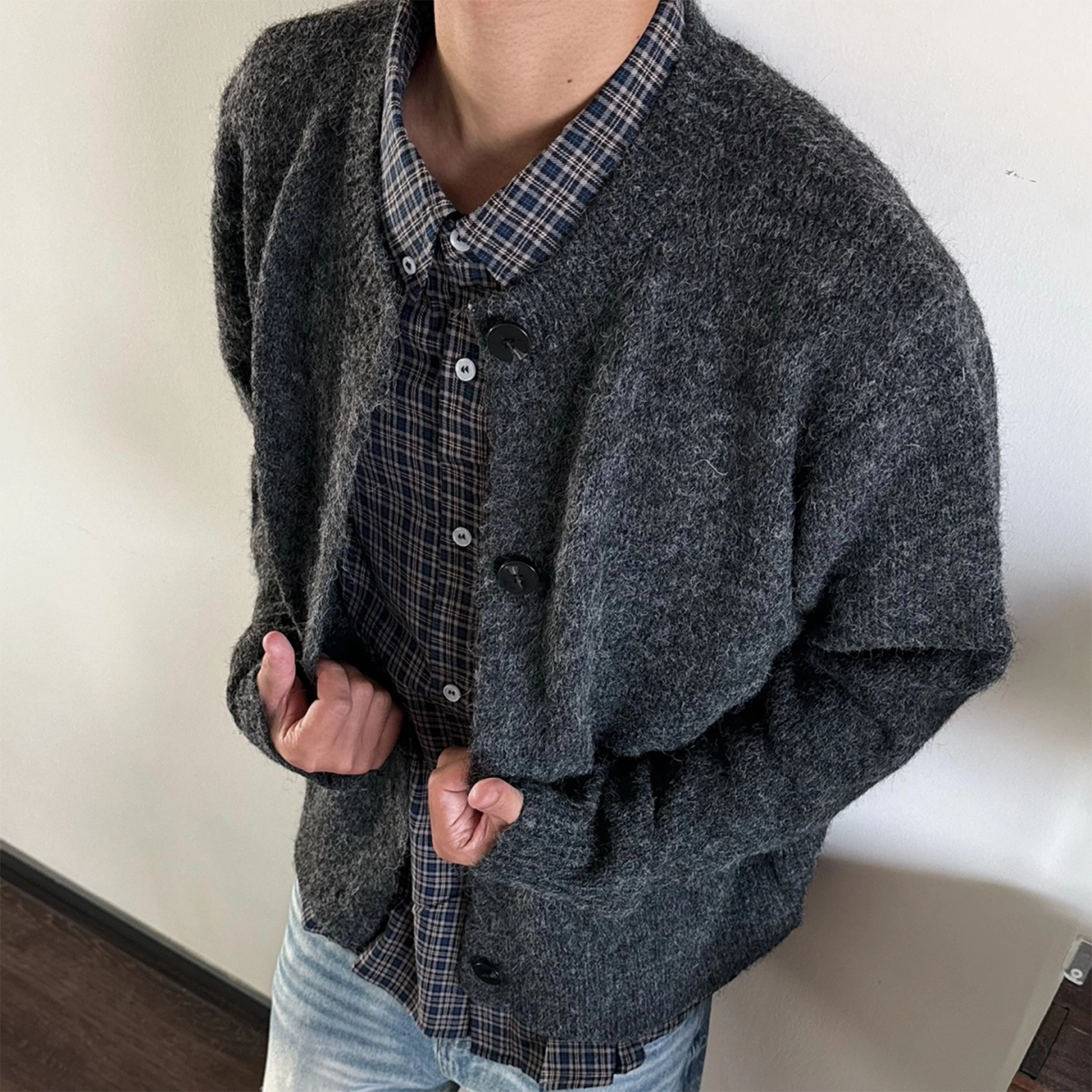 拓菲 美式复古开衫男款秋季韩系高级感外套宽松百搭针织衫 男女同款