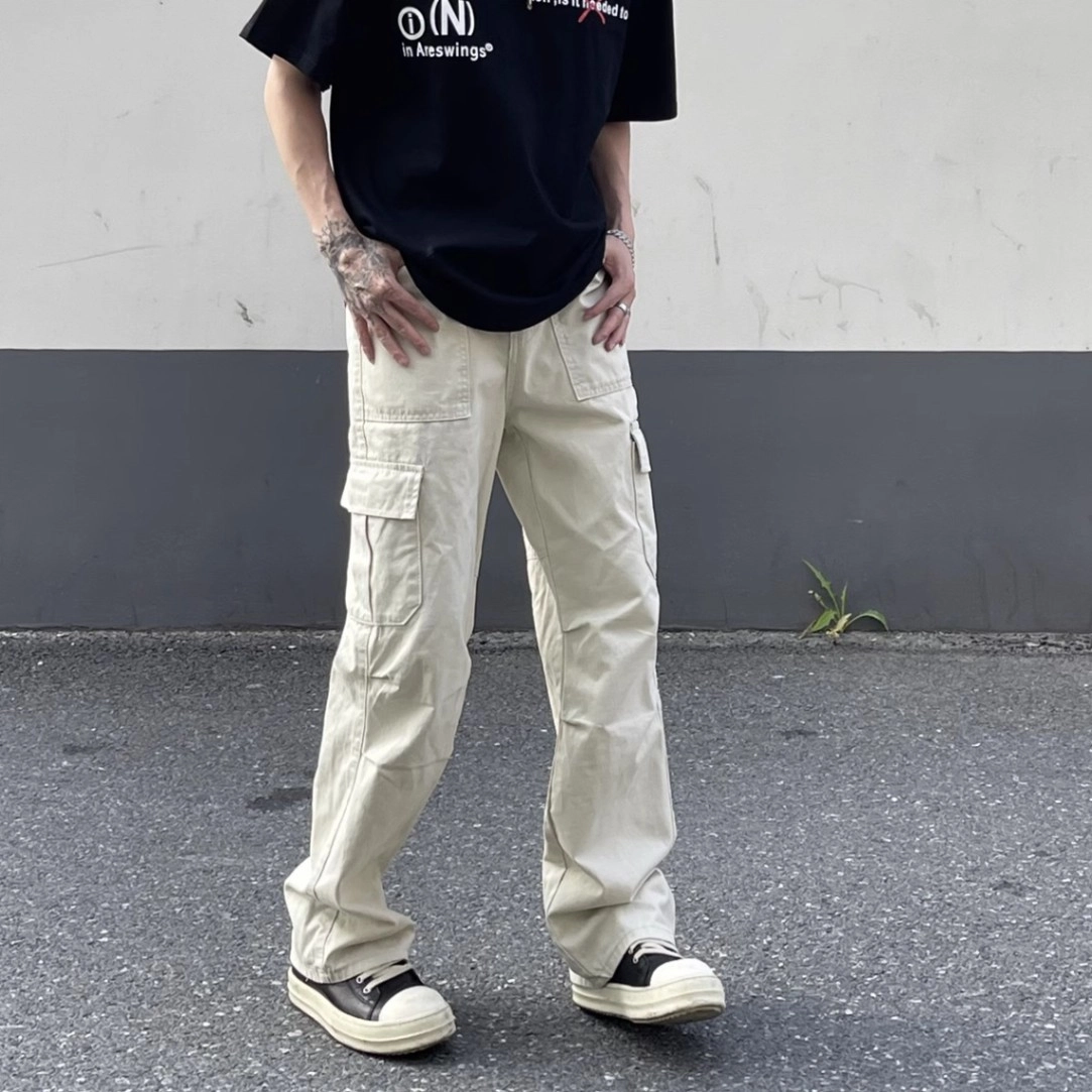拓菲 痞帅复古多口袋工装裤夏季宽松直筒褶皱阔腿休闲长裤 男女同款