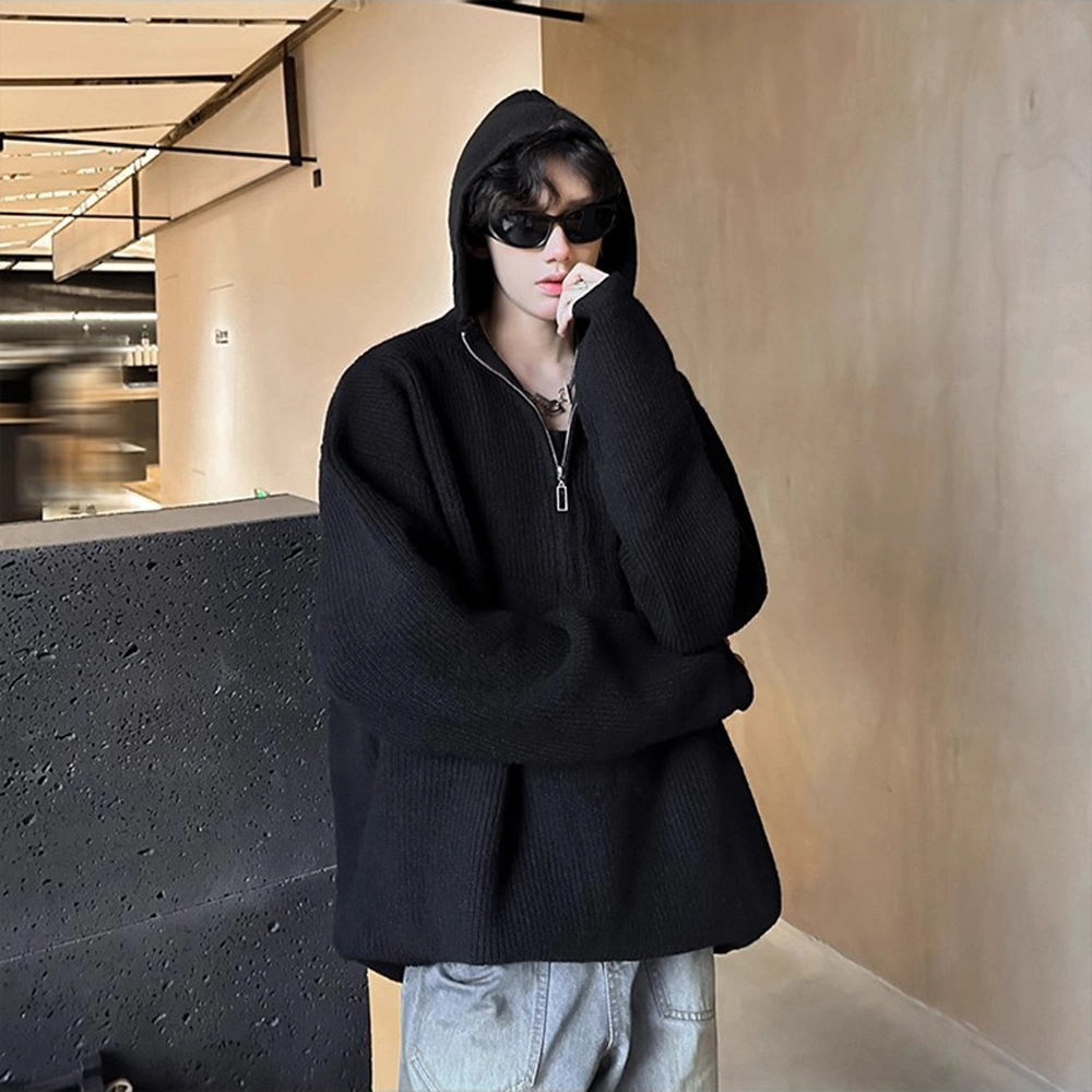 拓菲 慵懒松弛感痞帅高街半拉链毛衣连帽重磅美式卫衣外套针织衫 男女同款