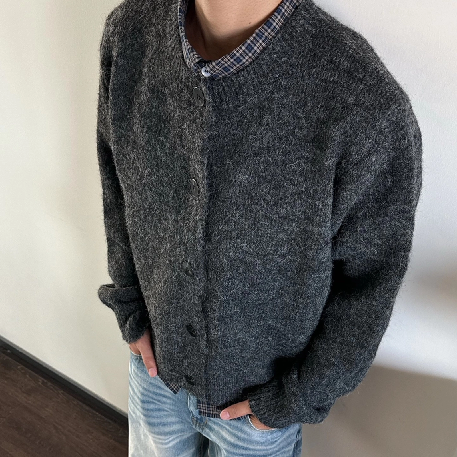 拓菲 美式复古开衫男款秋季韩系高级感外套宽松百搭针织衫 男女同款