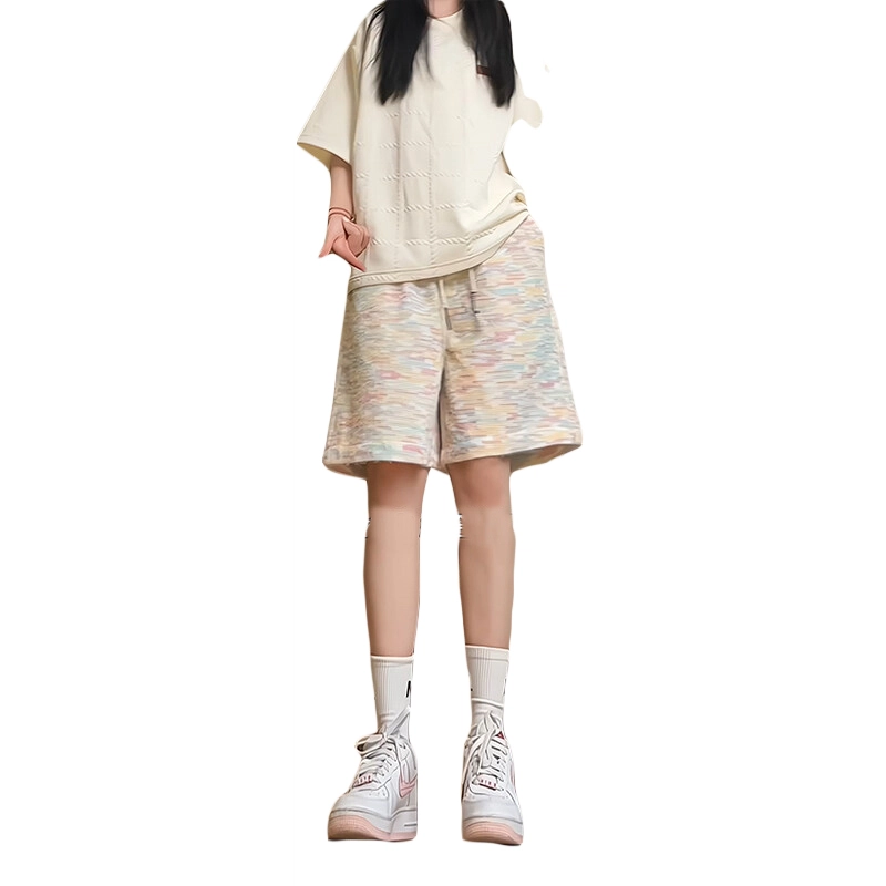 拓菲 彩虹海马毛潮牌小香风针织裤子设计感宽松五分休闲短裤 男女同款