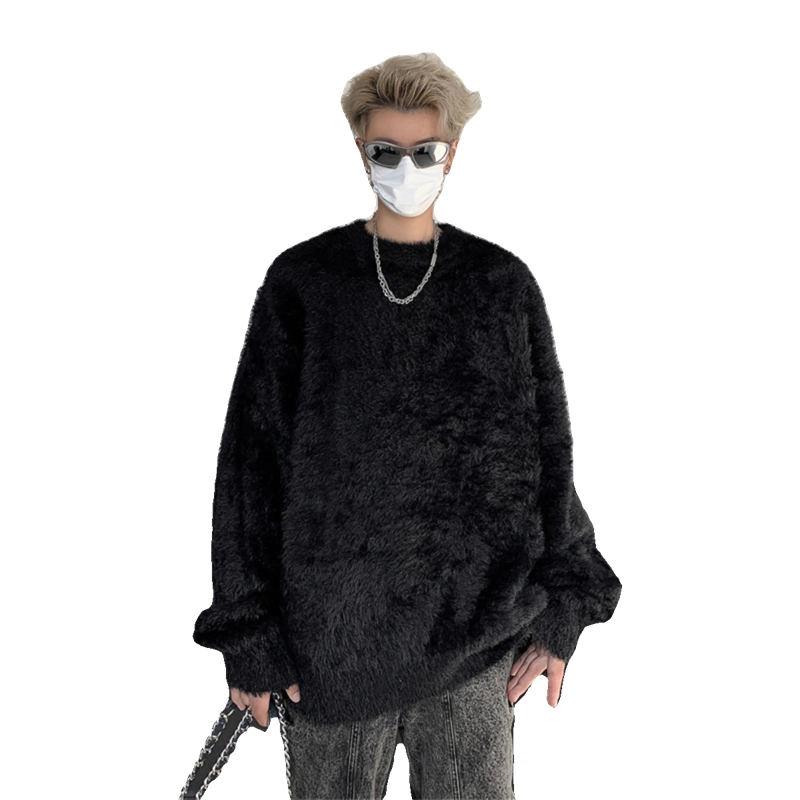 拓菲 早秋穿搭纯色外套男款高级感海马毛上衣宽松慵懒圆领打底衫针织衫 男女同款