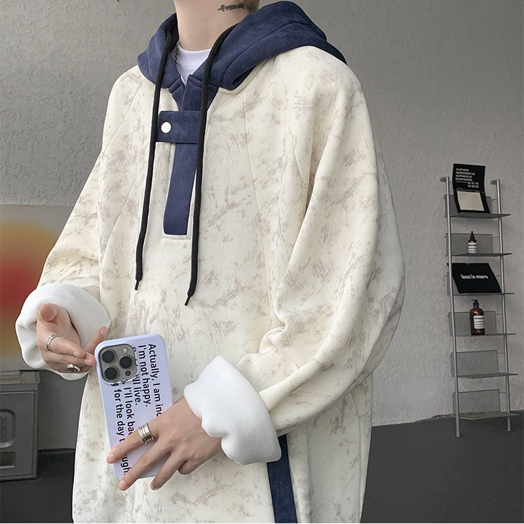 拓菲 撞色解构脏脏连帽男秋冬情侣马甲重磅复古潮牌高级感宽松休闲外套卫衣 男女同款