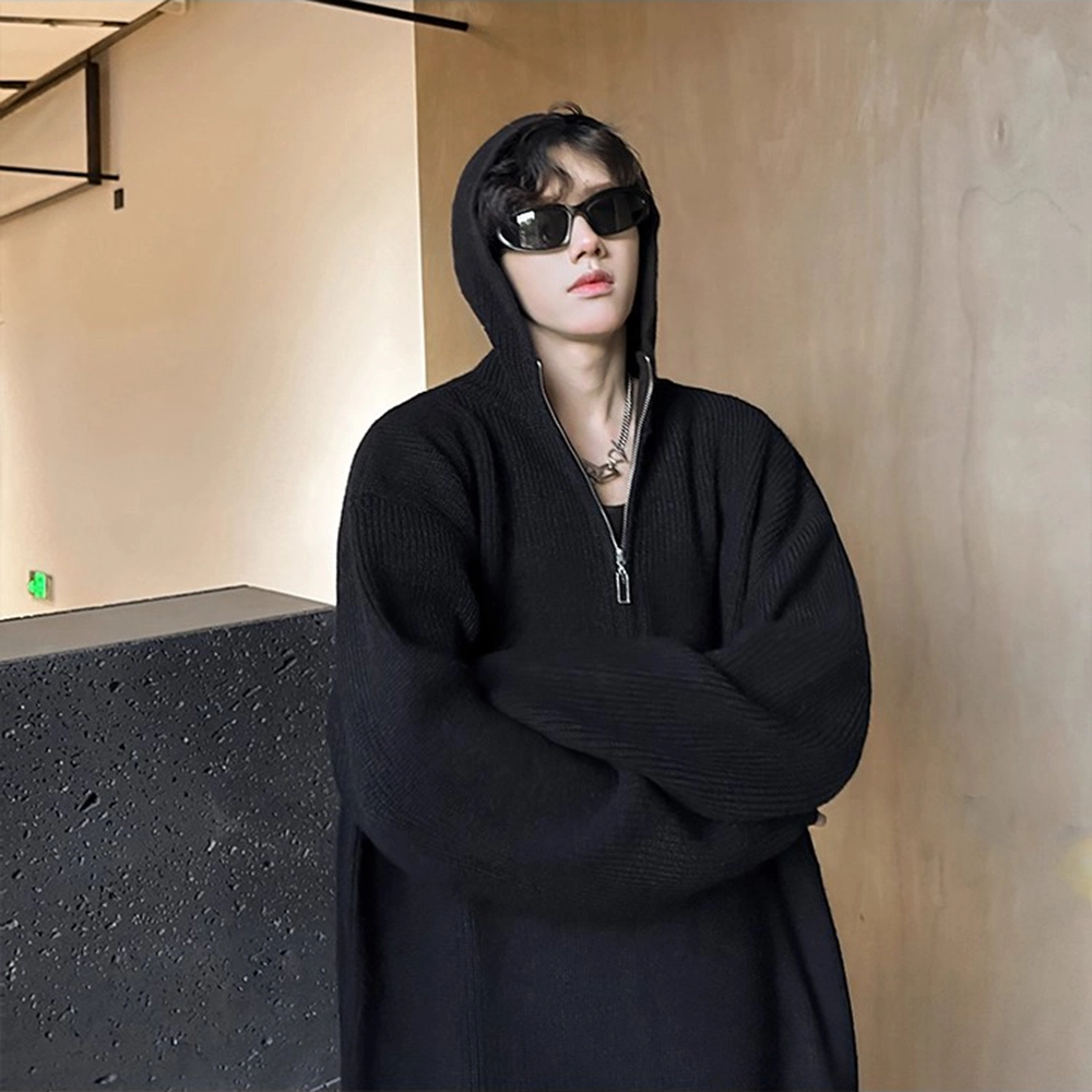 拓菲 慵懒松弛感痞帅高街半拉链毛衣连帽重磅美式卫衣外套针织衫 男女同款