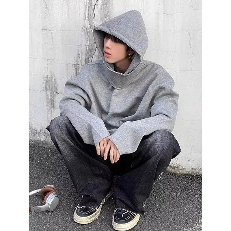 拓菲 港风宽松立领小众连帽男高级感纯色套头百搭休闲上衣潮卫衣 男女同款