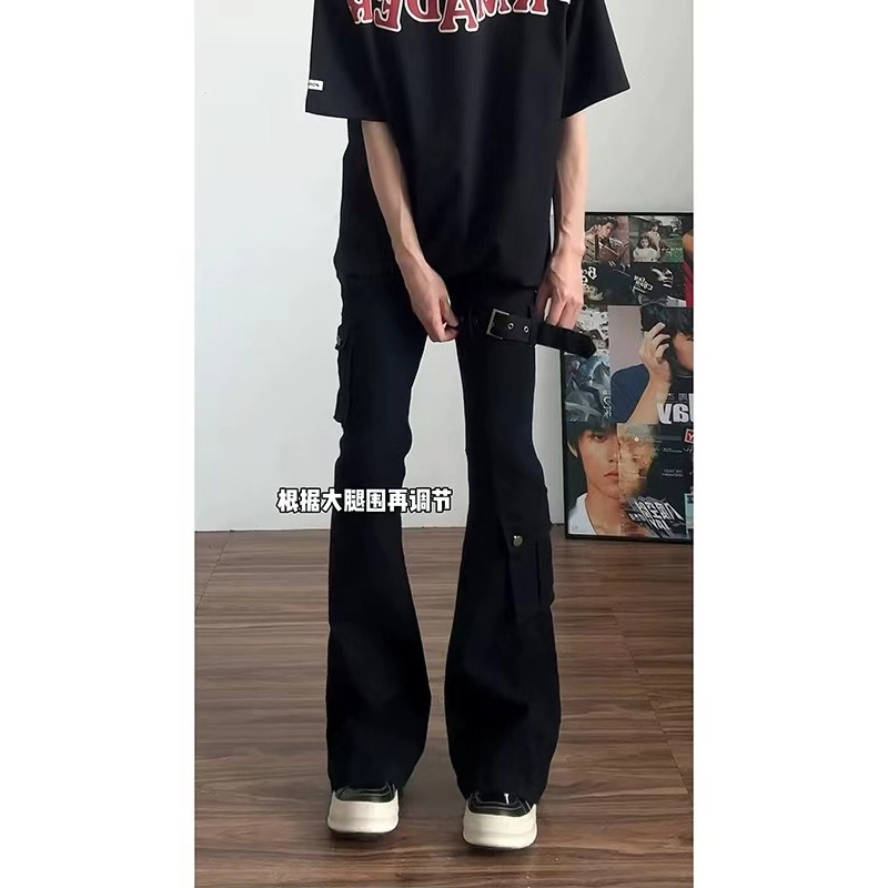 拓菲 美式复古接头百搭时尚高街工装裤子设计感绑带痞帅炸街直筒牛仔裤 男女同款