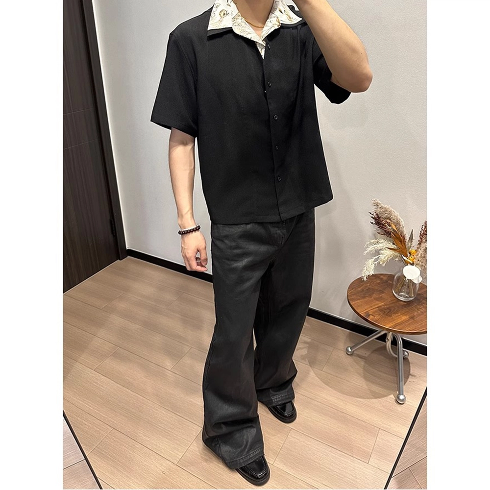 拓菲 痞帅高街复古高级感气质短袖衬衫 男女同款