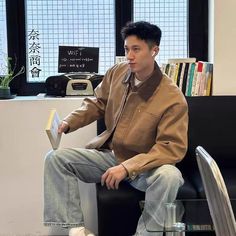 拓菲 美式复古底特律工装男款外套秋季高级感拼接短款棒球服夹克 男女同款