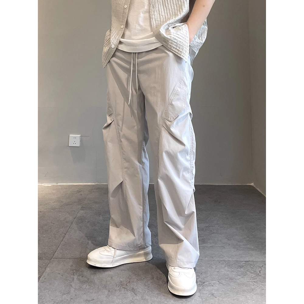 拓菲 美式高街时尚简约冰丝速干工装夏季薄款褶皱宽松伞兵休闲裤 男女同款
