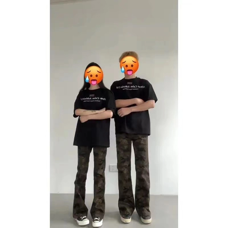 拓菲 迷彩牛仔裤夏季薄款微喇高街裤子潮牌痞帅炸街工装长裤 男女同款
