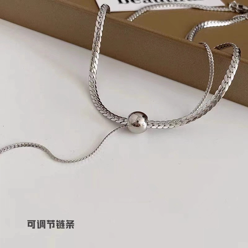 极昼 双层球形叠戴简约小众个性高级感创意设计精致冷淡风轻奢气质潮酷痞帅时尚百搭日常通勤 钛钢 项链 男女同款情侣款