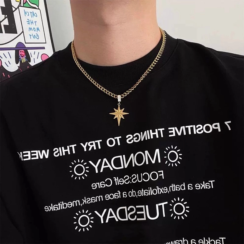 极昼 八芒星枫叶潮牌时尚简约小众创意设计锁骨链精致大气轻奢高级感气质潮流嘻哈独特高街不掉色配饰 钛钢 项链 男女同款情侣款