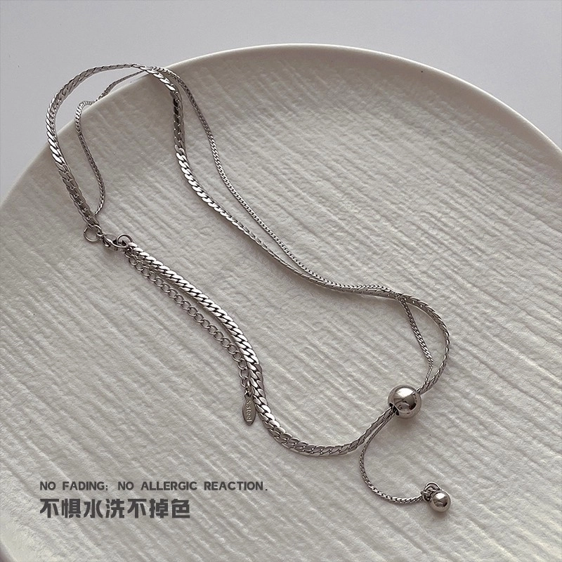 极昼 双层球形叠戴简约小众个性高级感创意设计精致冷淡风轻奢气质潮酷痞帅时尚百搭日常通勤 钛钢 项链 男女同款情侣款