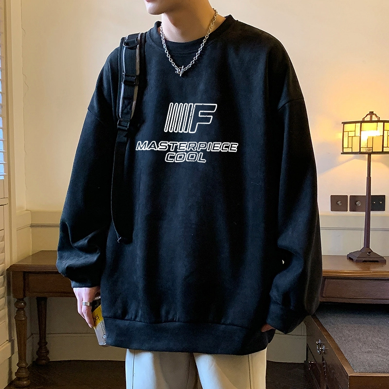 棉基因 美式高街字母印花麂皮绒圆领宽松简约休闲百搭卫衣 男女同款 五色可选