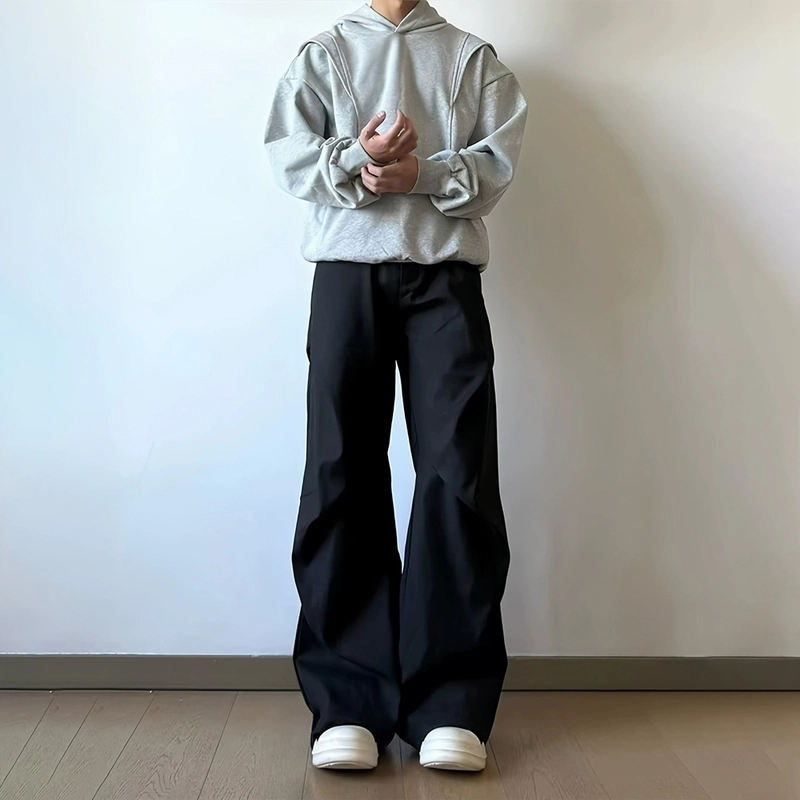 臣目 褶皱阔腿西裤美式垂感痞帅高级感裤子宽松直筒微喇裤西装裤 男女同款
