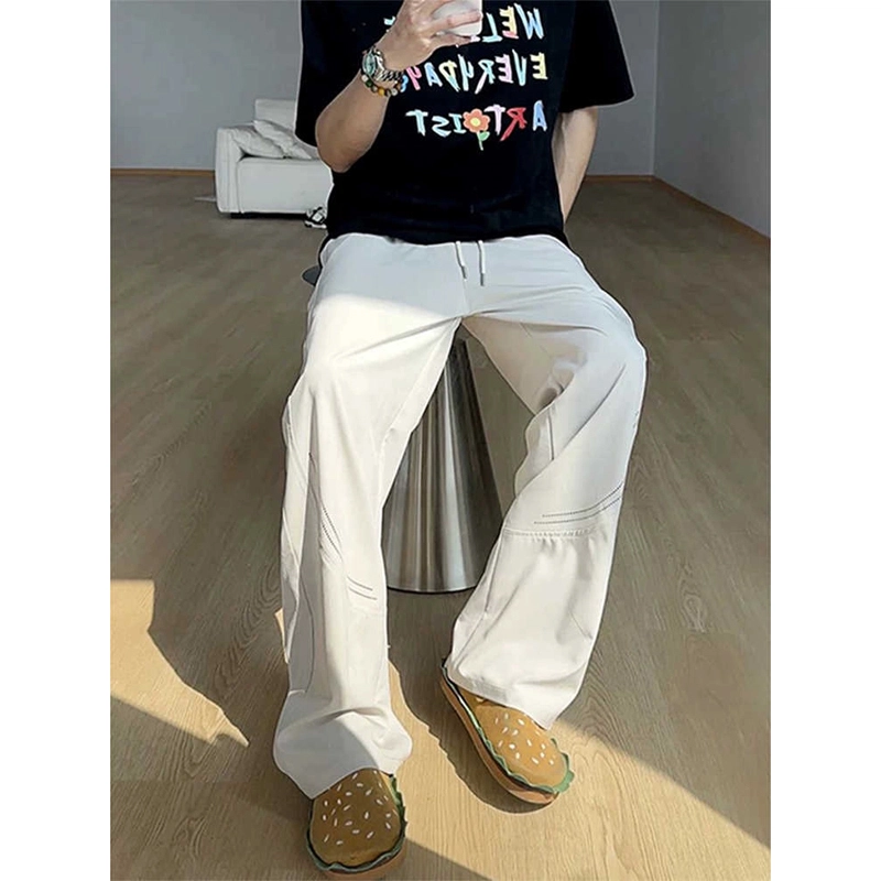 臣目 薄款速干激光穿孔网眼透气垂感直筒阔腿休闲裤 男款