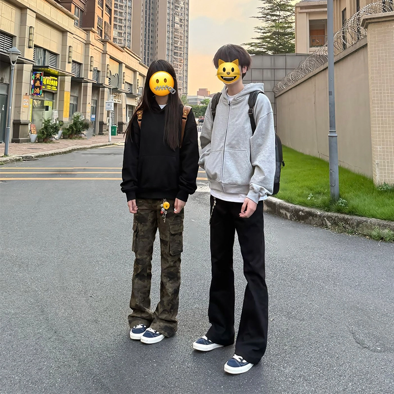 臣目 美式迷彩工装裤直筒潮牌痞帅炸街弯刀裤窄版修身微喇牛仔裤 男女同款