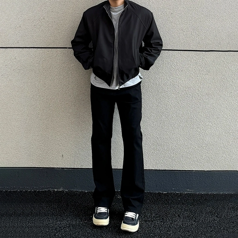 臣目 美式高街显瘦微喇裤子秋季修身窄版直筒裤弯刀牛仔裤 男女同款