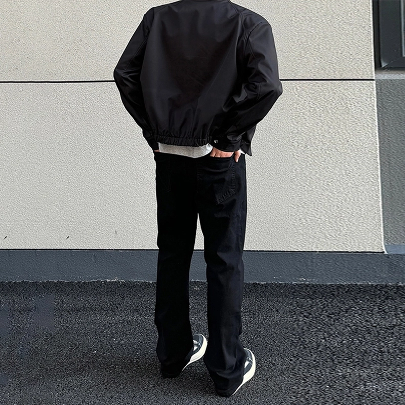臣目 美式高街显瘦微喇裤子秋季修身窄版直筒裤弯刀牛仔裤 男女同款