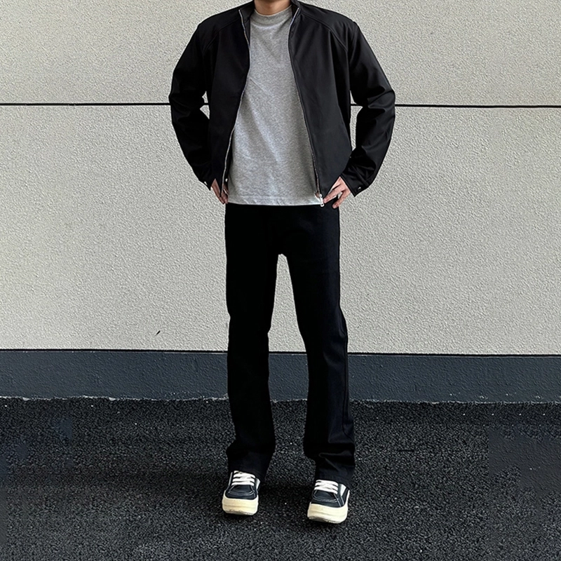 臣目 美式高街显瘦微喇裤子秋季修身窄版直筒裤弯刀牛仔裤 男女同款