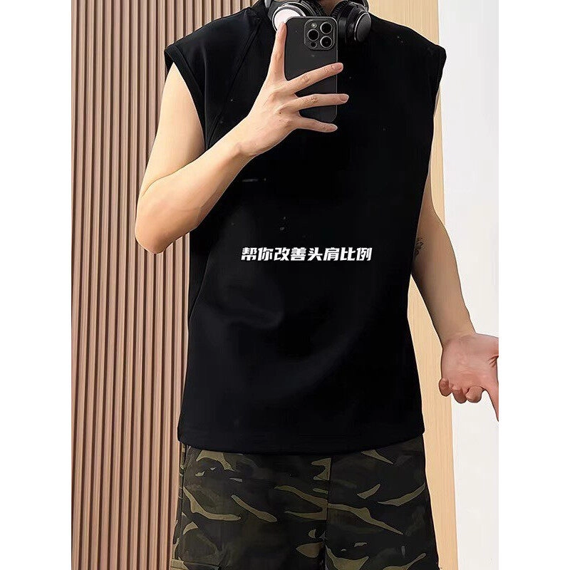 臣目 坎肩圆领纯色舒适百搭休闲无袖背心 男款