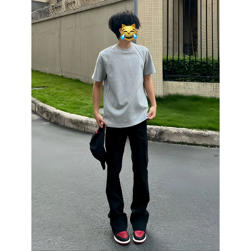 臣目 美式高街迷彩牛仔裤男款夏季薄款工装裤子修身窄版休闲微喇裤长裤 男女同款