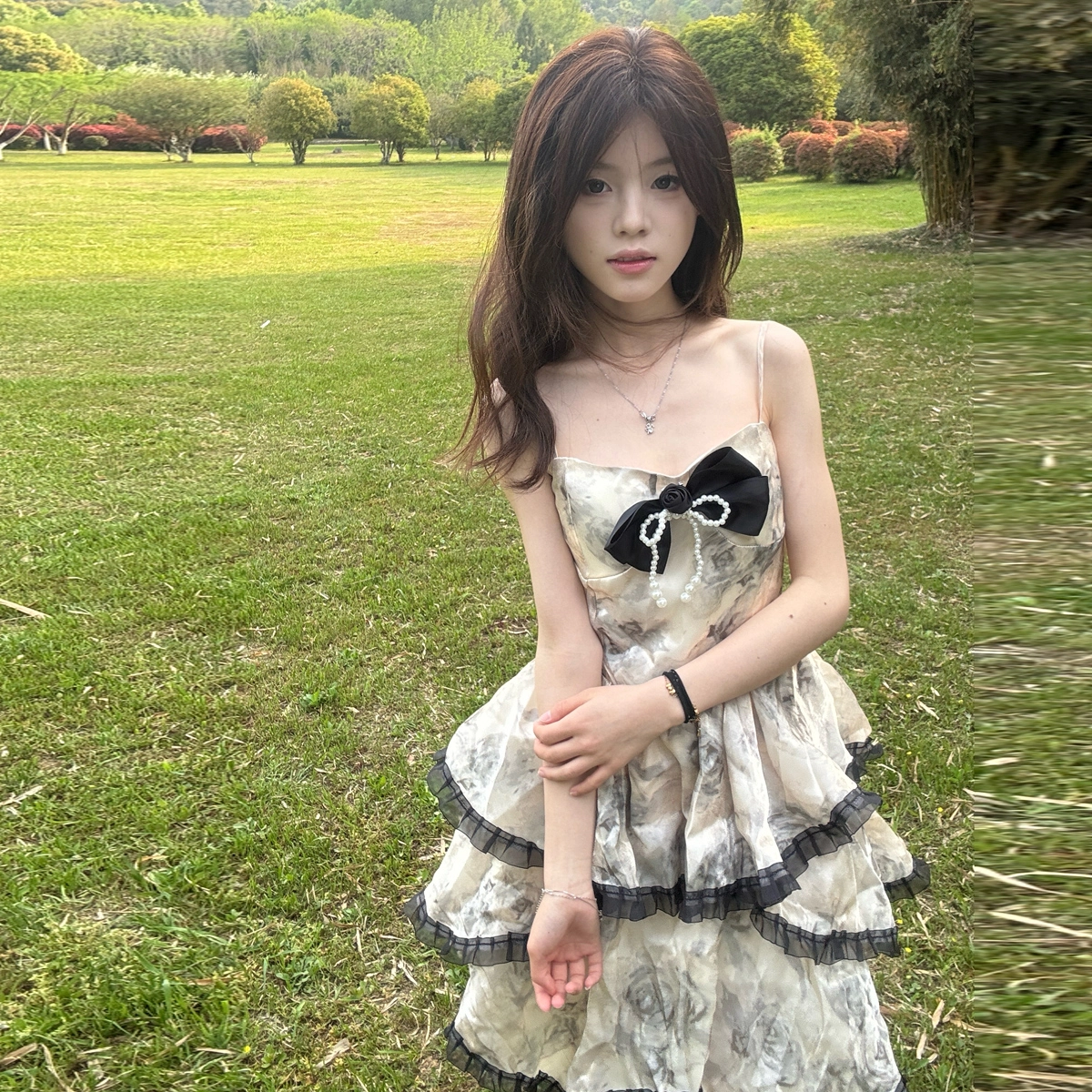 珠蒂美 法式碎花女夏季小个子收腰蛋糕吊带连衣裙 女款
