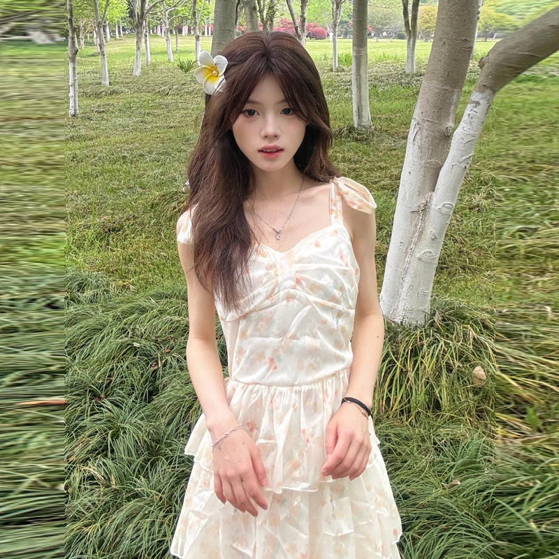 珠蒂美 富家千金碎花设计感显瘦蛋糕裙吊带连衣裙 女款 花色