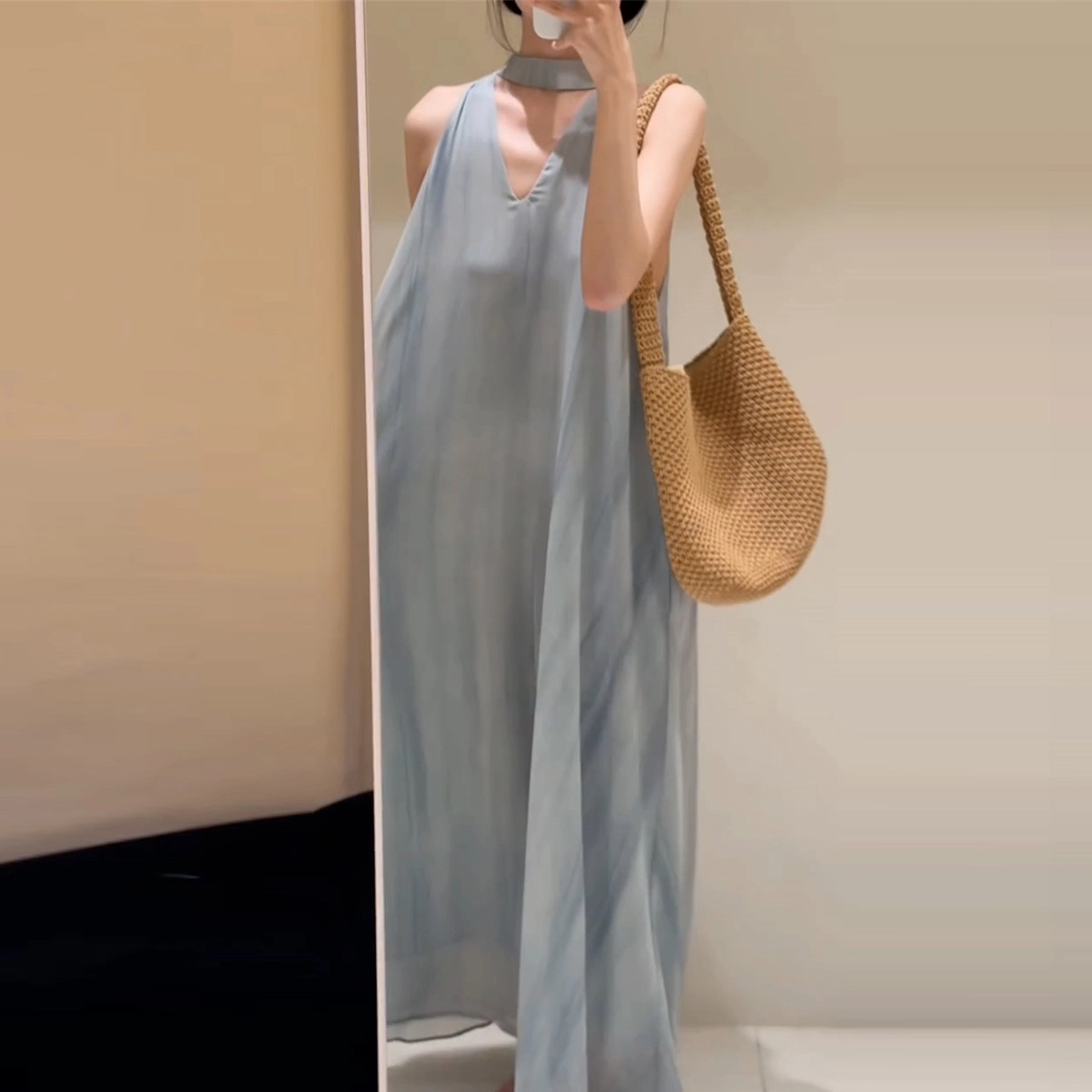 珠蒂美 慵懒风法式海边度假仙女长裙无袖连衣裙 女款
