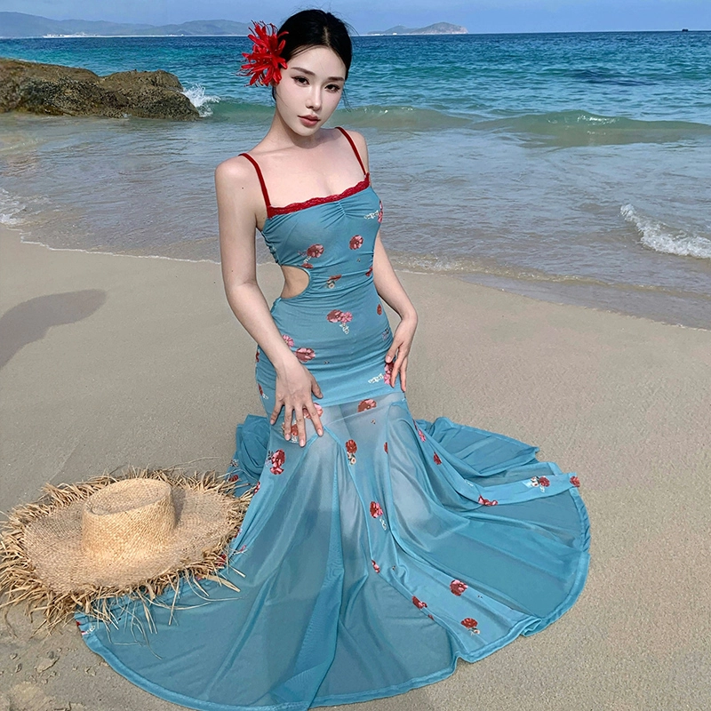 珠蒂美 海边度假蕾丝简约吊带连衣裙 女款