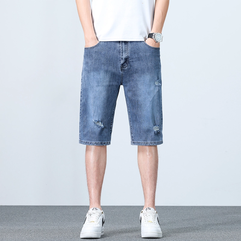 老爷车 长绒棉夏季男士潮流时尚百搭直筒休闲破洞牛仔短裤 男款