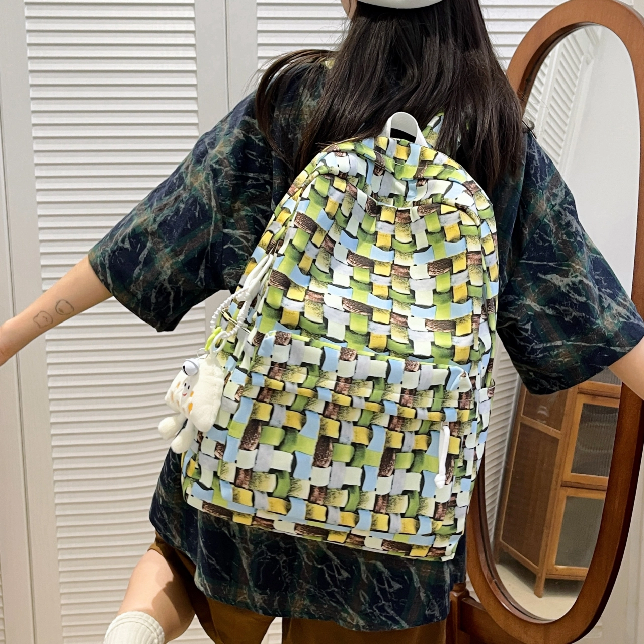 泰格奴 撞色系轻便百搭洋气个性气质高级感潮流时尚初中高中大学生上课书包 尼龙 双肩包 女款 紫红色/黄绿色/黄蓝色/蓝紫色