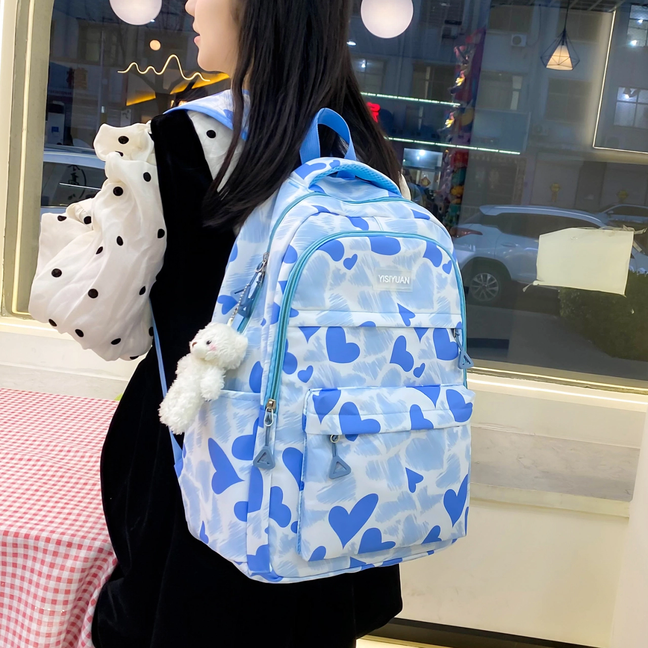 泰格奴 涂鸦精美机能通勤旅行小清新轻便高颜值大容量背包初中高中大学生上课百搭书包 尼龙 双肩包 女款 黑色/紫色/粉色/蓝色