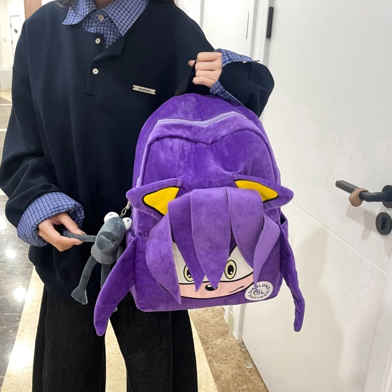 泰格奴 卡通高颜值日韩学生上课百搭书包 毛绒 背包双肩包 男女同款情侣款 黑色 红色 紫色 蓝色