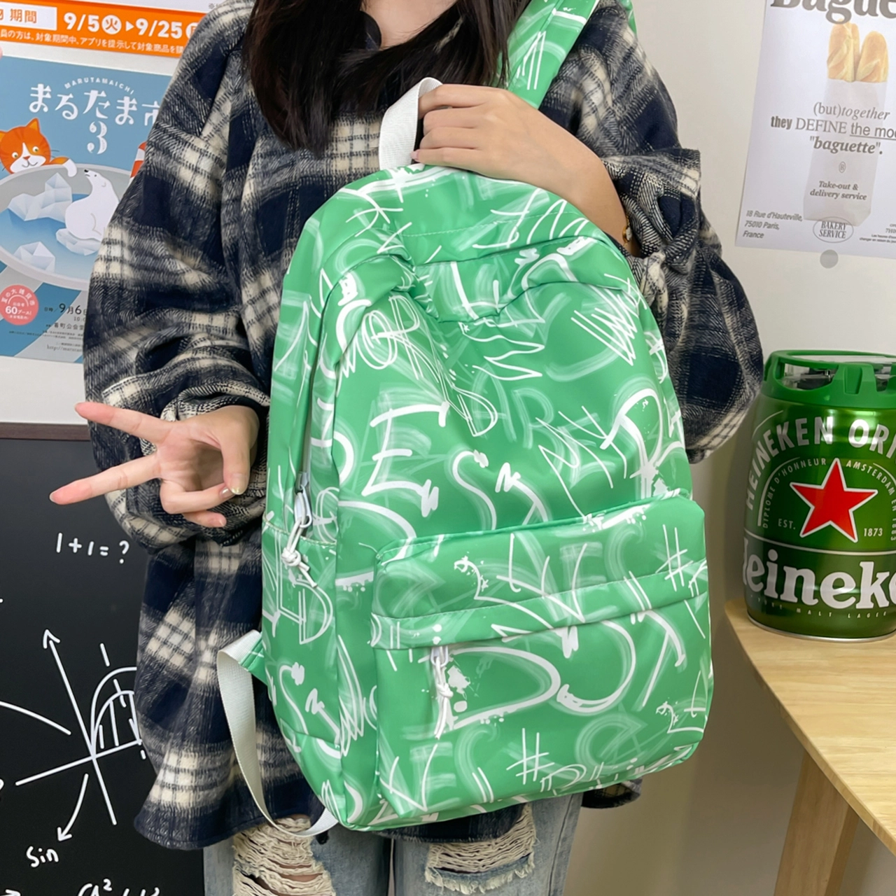 泰格奴 字母印花轻便简约大容量运动耐磨背包初中生高中生大学生上课百搭书包 尼龙 双肩包 男女同款情侣款 多色