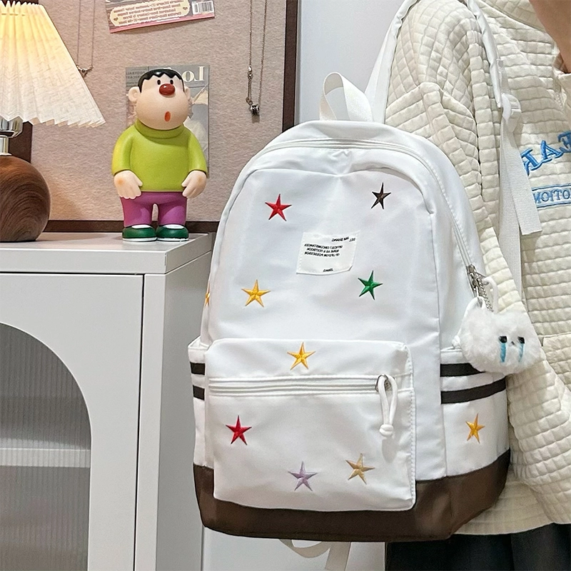 泰格奴 字母印花轻便简约国风大容量运动耐磨背包初中生高中生大学生上课百搭书包 尼龙 双肩包 女款 黑色/红色/卡其色/深蓝色/棕色