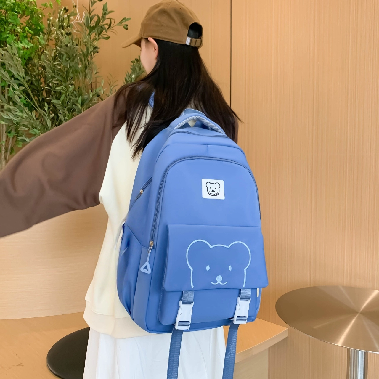 泰格奴 字母印花轻便简约国风大容量运动背包初中生高中生大学生上课百搭书包 尼龙 双肩包 男女同款情侣款 黑色/紫色/卡其色/蓝色/粉色
