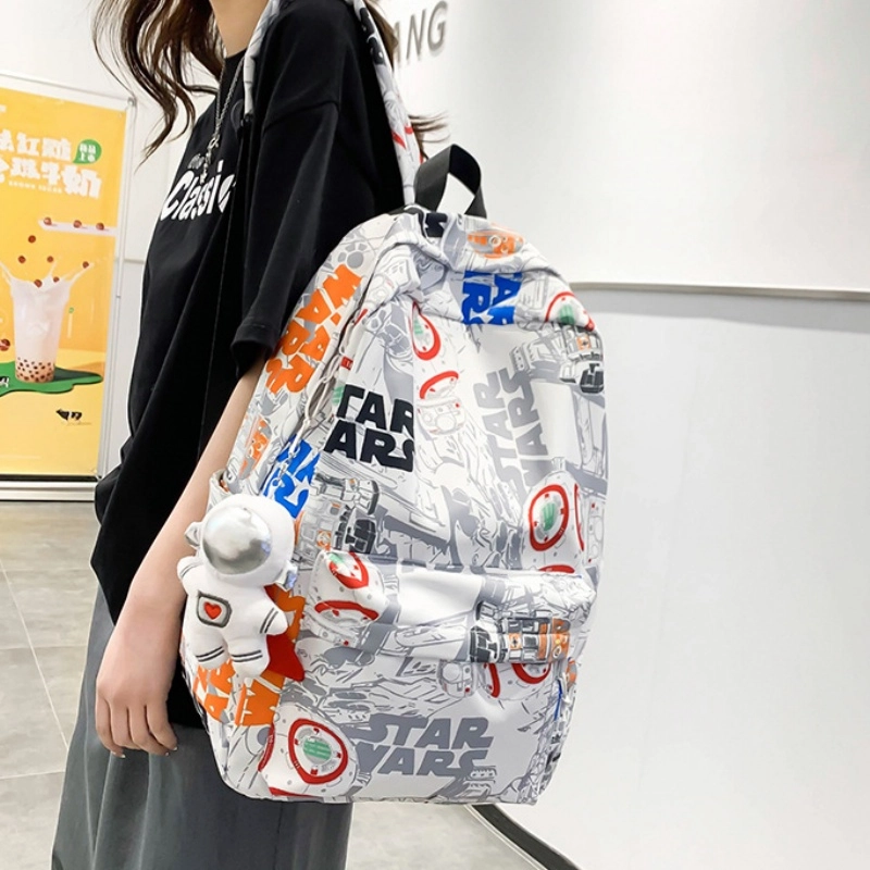 泰格奴 小清新休闲高颜值精美潮版韩版背包初中生高中生大学生上课百搭书包 尼龙布 双肩包 男女同款情侣款 黑色/桔红色/蓝色